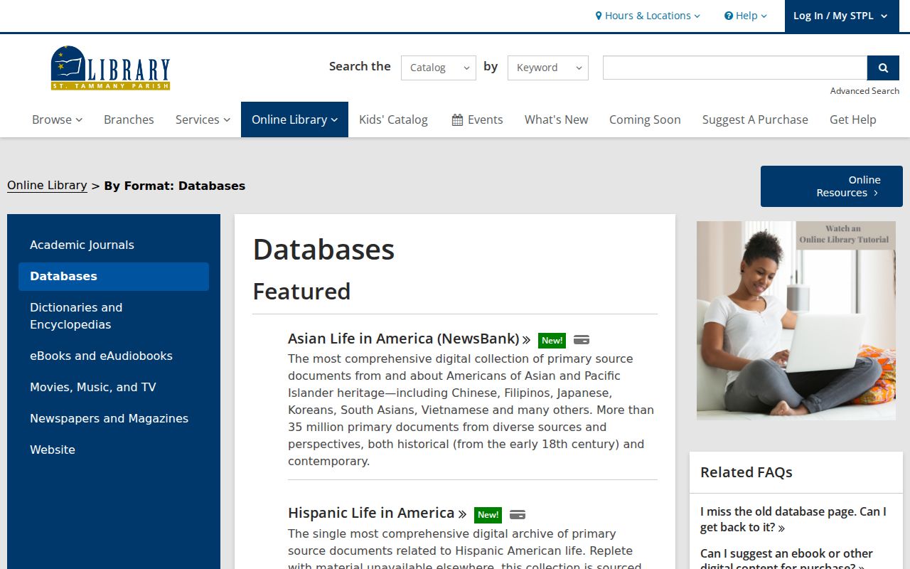 St. Tammany Parish Library genealogy database page