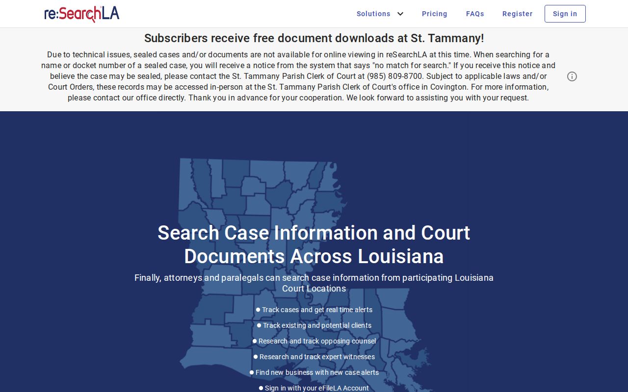 Louisiana court record search used for St. Tammany Parish cases