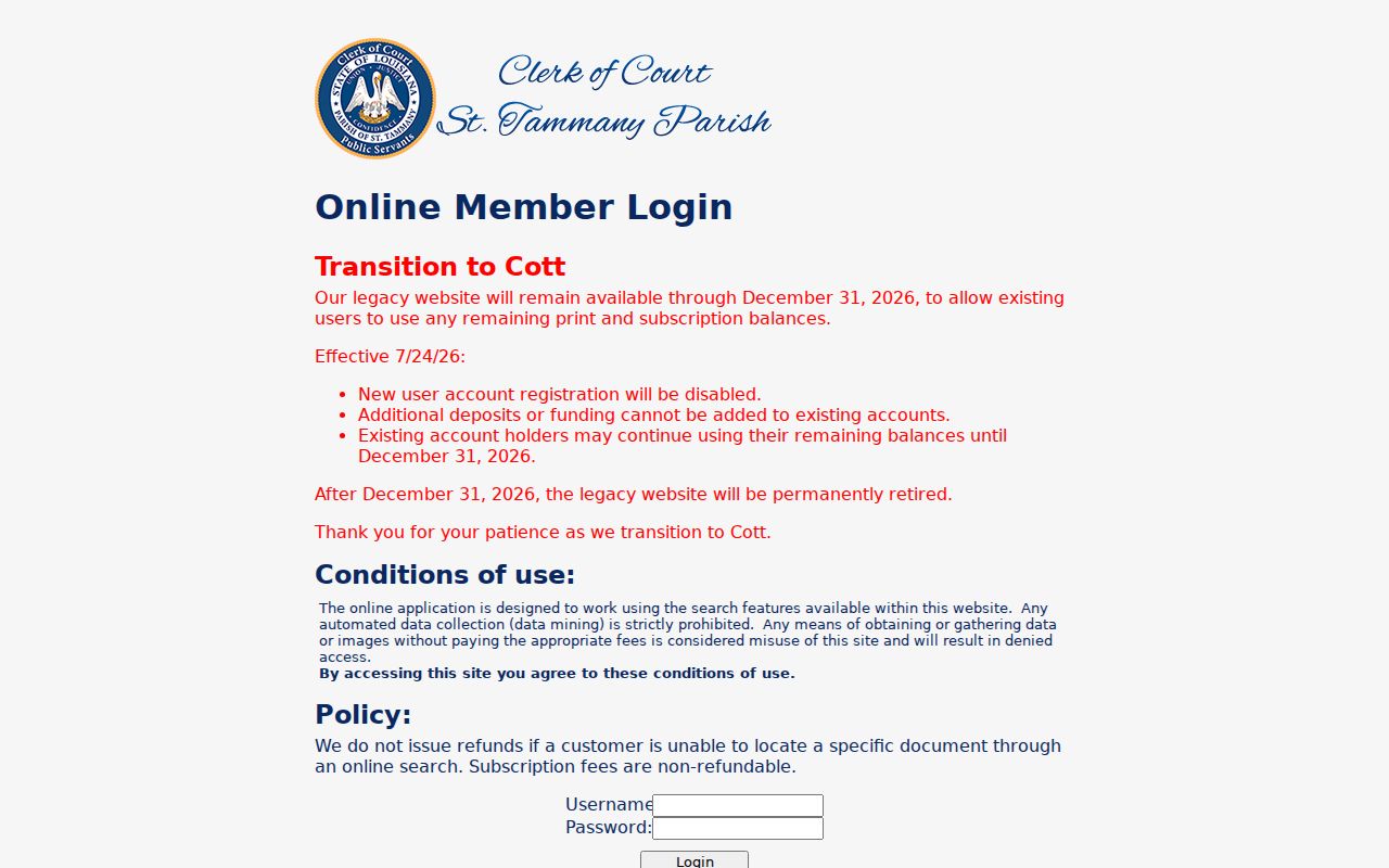 Legacy St. Tammany Parish land records portal login