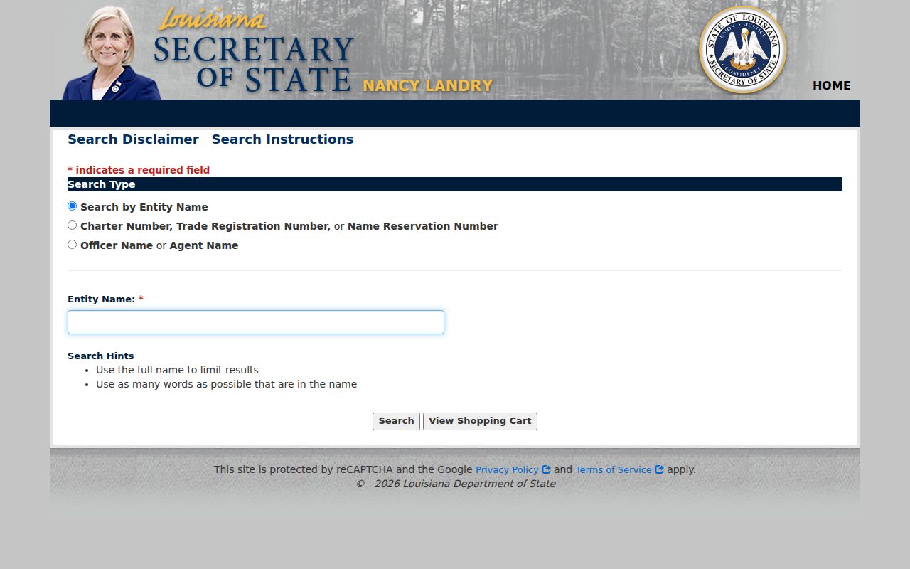 Louisiana Secretary of State business search used to confirm St. Tammany Parish roles