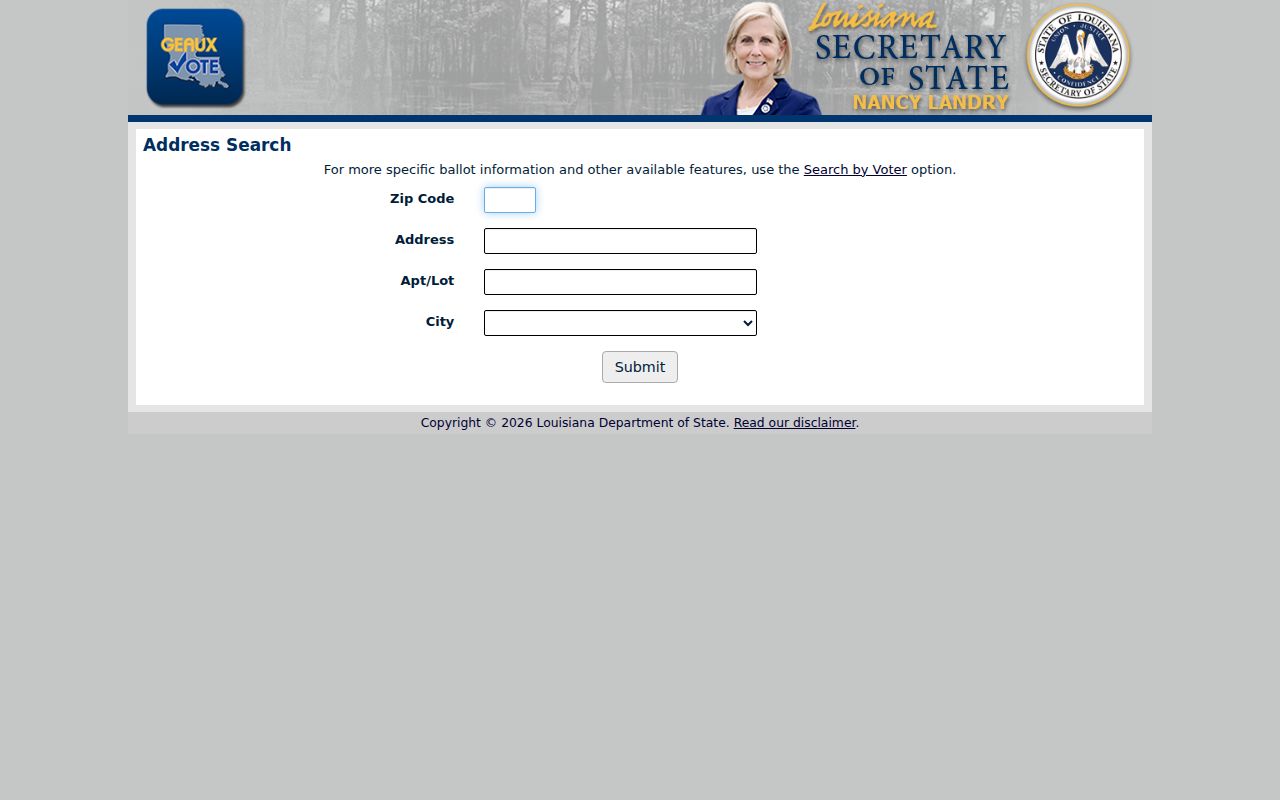 Louisiana voter address search fields for St. Tammany Parish