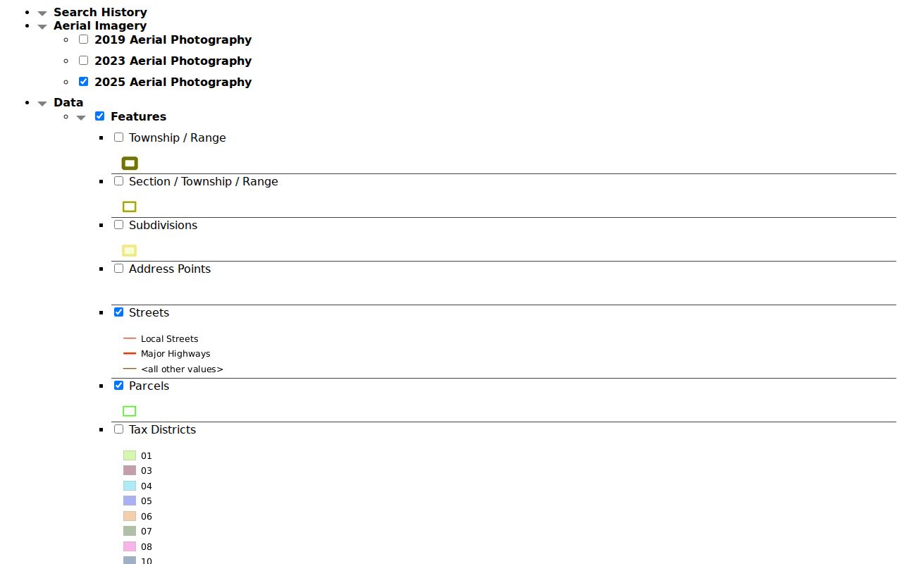 St. Tammany Parish GeoPortal list of streets, parcels, and address layers