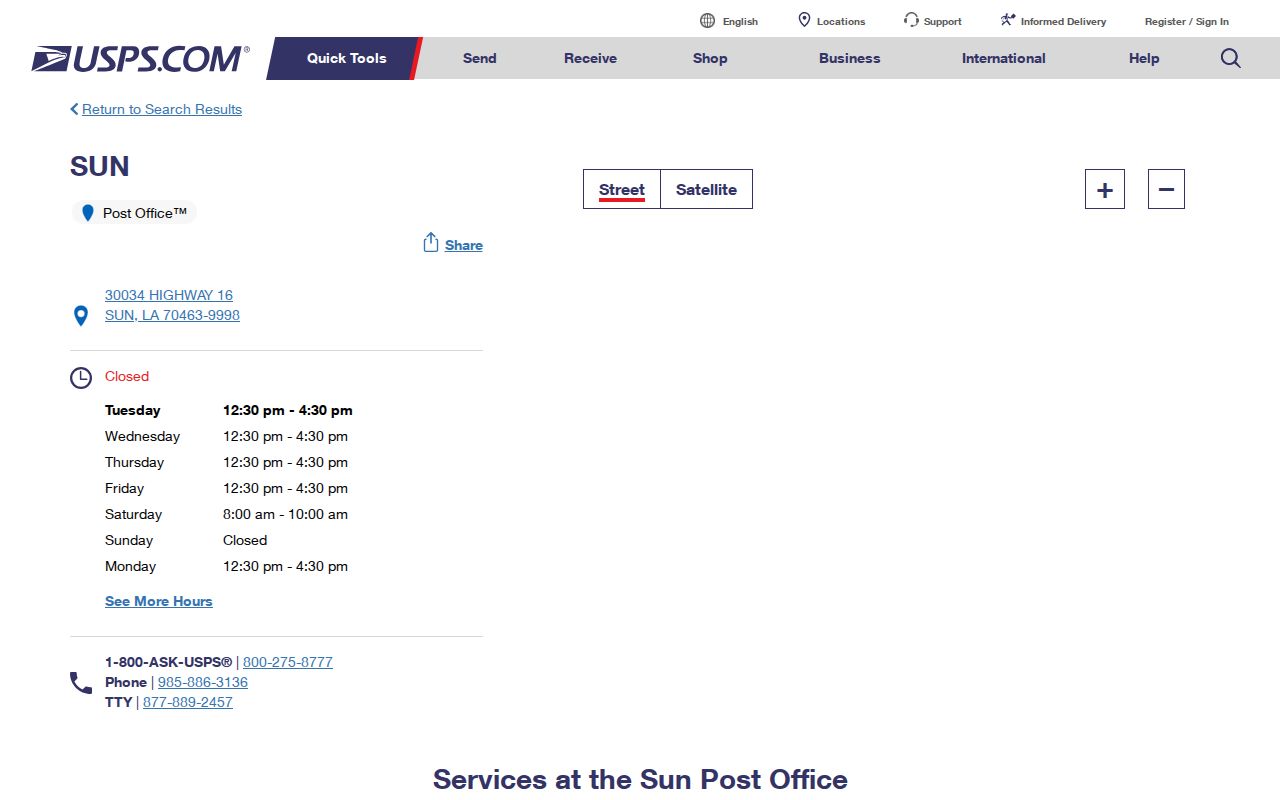 USPS Sun post office details for St. Tammany Parish ZIP code 70463