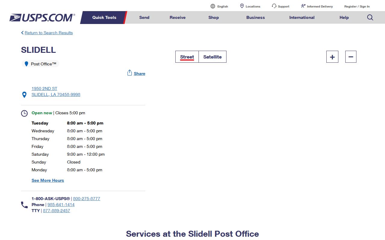 USPS Slidell post office record for ZIP code 70458
